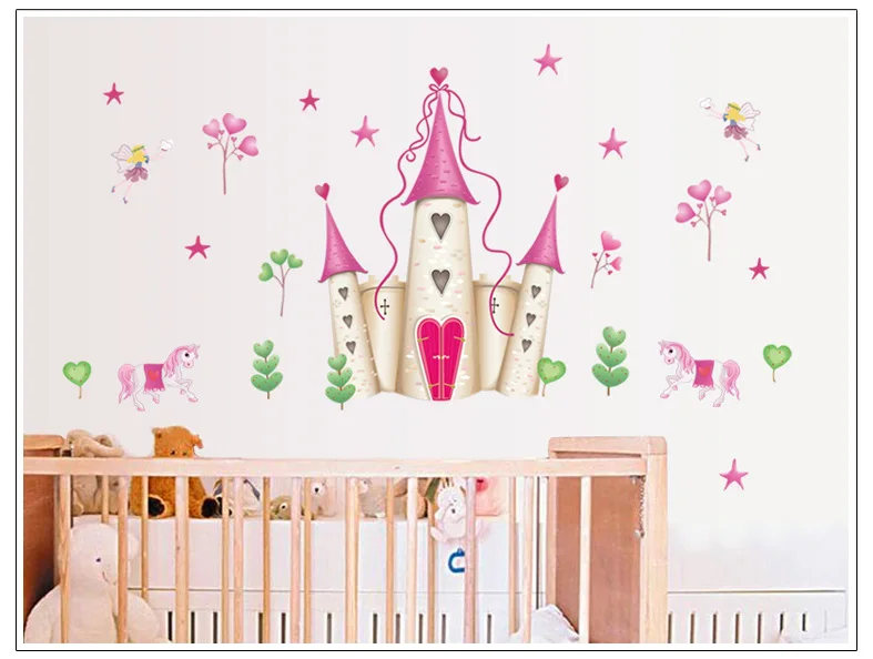 Принцесса замок прекрасный розовый мультфильм принцесса наклейки стены детская