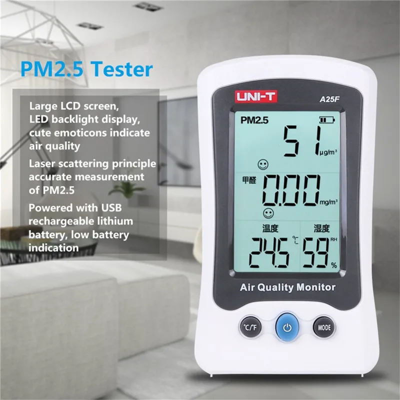 UNI-T A25F Desktop Formaldehyde PM2.5 Detector Air Quality Temperature Measurement Meter with LCD display tester | Инструменты