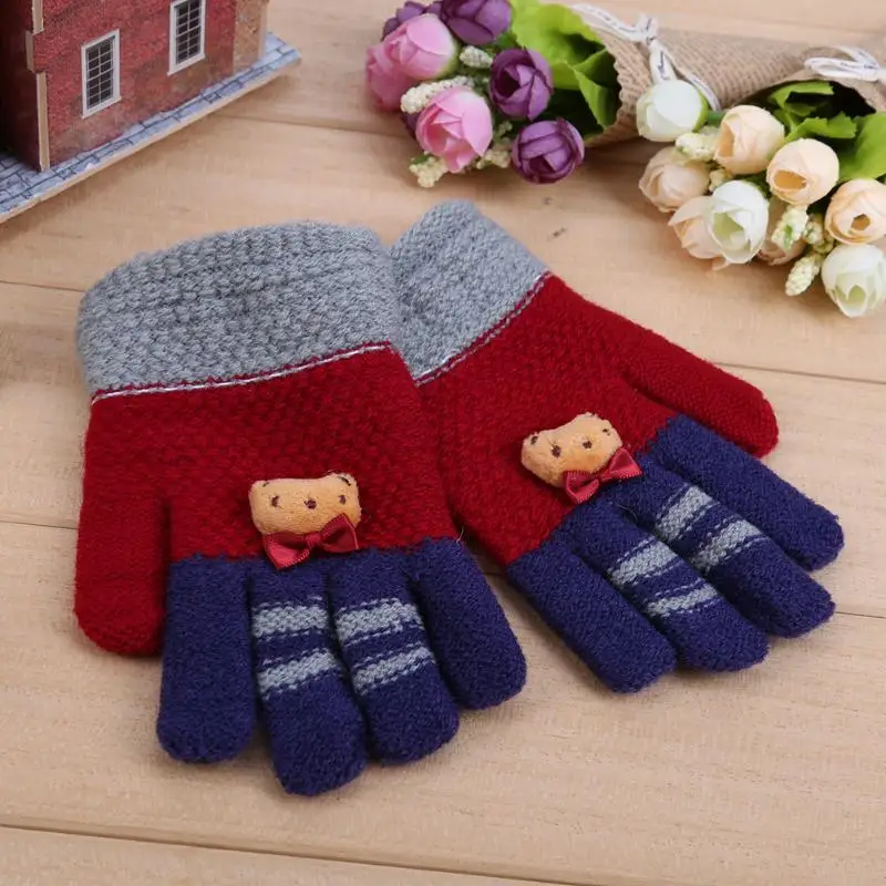 Autumn Winter Kids Gloves Fashion Elastic Warm Girls Full Finger Cute Cartoon Children Knitted Stretch Mittens Ski | Детская одежда и