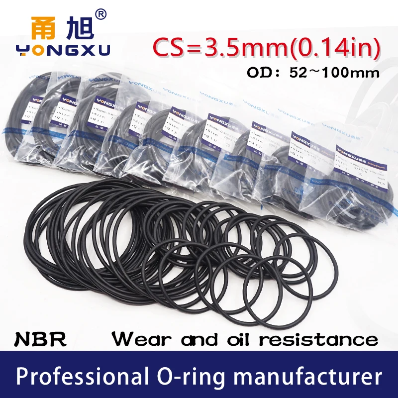 10 шт./лот черное уплотнительное кольцо NBR CS3.5mm OD52/55/56/57/58/60/65/70/75/80/85/90/95/100*3 5 мм