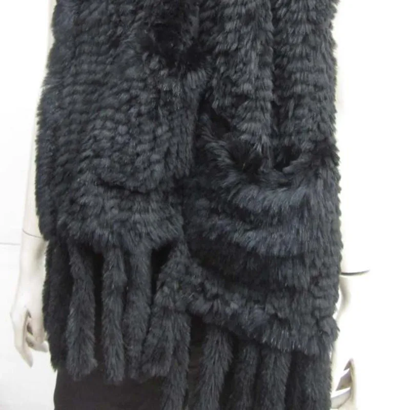 Шаль из натурального кроличьего меха с кисточками 2018 Модный Зимний вязаный