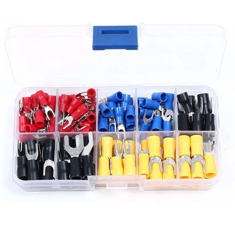 

SV2-4 Blue Furcate Cable Wire Connector Furcate Pre-Insulating Fork Spade 16~14AWG Wire Crimp Terminals SV2.5-4 SV