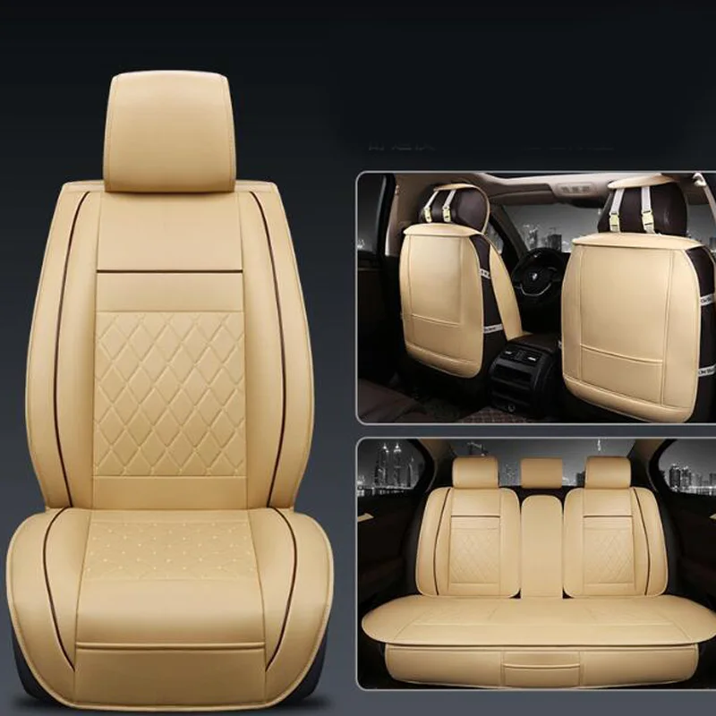 Beige Standard Чехлы для автомобильных сидений универсальные из искусственной кожи автомобильные чехлы для передних и задних сидений для hyundai solaris ix35 i30 ix25 Elantra accent tucson Sonata - Название цвета: Beige Standard