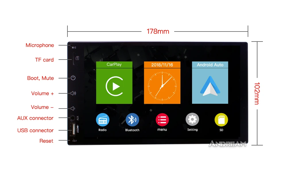 7 &quotips встроенный CarPlay Android Авто Автомобильный мультимедийный плеер 2din