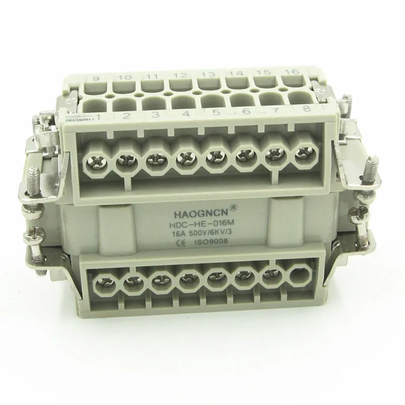 HDC HE 016 M/F HAOGNCN сверхмощный коннектор 16 pin 16A прямоугольный горячий бегун|connector