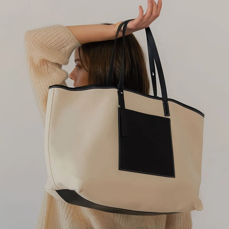 

Korean Fashion Women's Women Ladies Big Bag Shopping Bag Art Canvas Single Piece Handbag Student Wild Large Capacity Beach