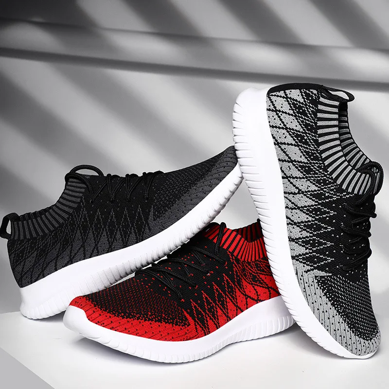 

Basic Men Shoes running Mesh Elastic Fabric Sneakers Men casual Shoes Breathable Big Size Outdoor Walking Flat platform Trainers