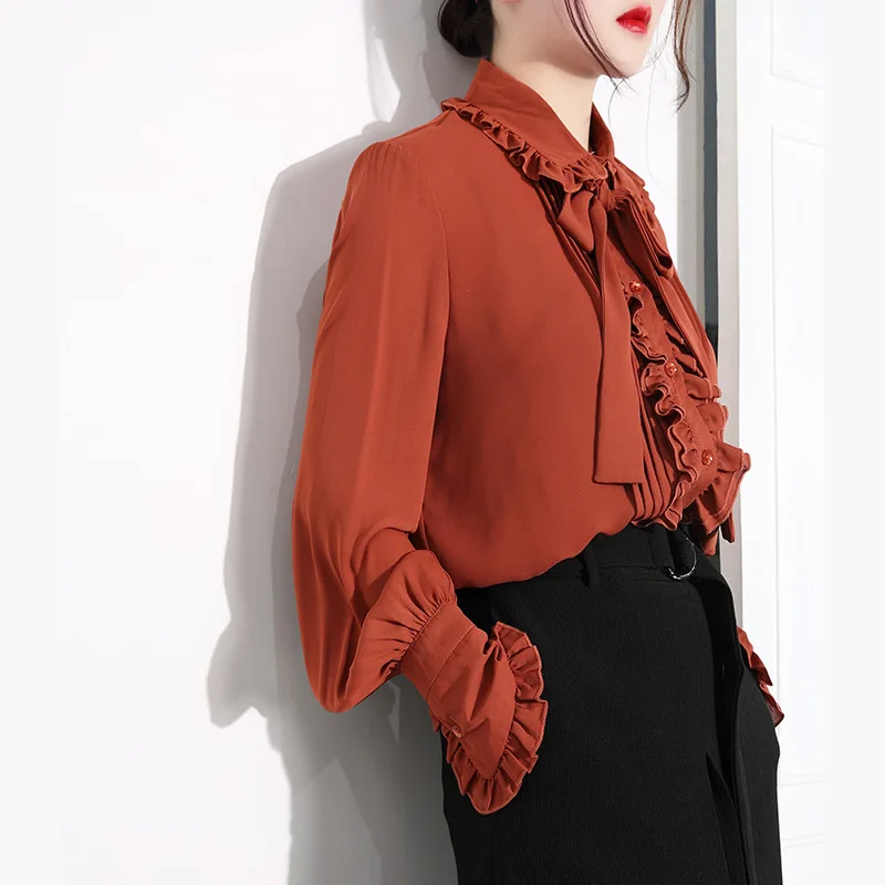 Новое прибытие весной и летом Ретро плиссированные 3d кружева Рубашки для