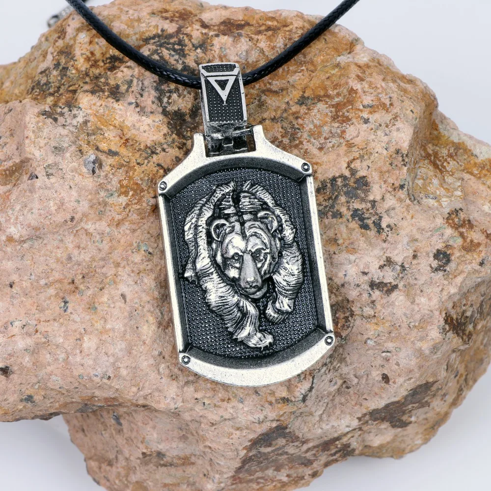 

Double Sided Norse Vikings Bear Wolf Pendant Necklace for Men Nordic Amulet Slavic Symbol Animal Jewelry Christmas Gift Women