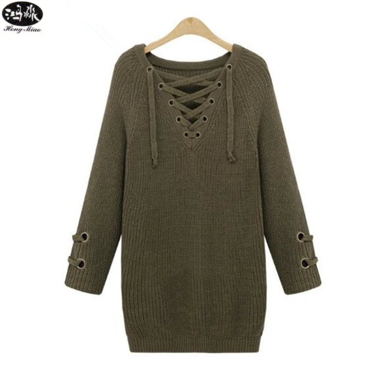 

2019 New Fashion Lace Up Sweaters Candy Color Deep V-neck Knitted Pullovers Winter Jumper Casual Knitwear Streetwear 2020