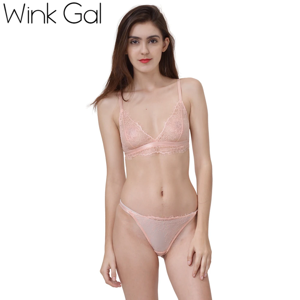 Wink Gal сексуальный Бралетт горячие женские комплекты бюстгальтера Прозрачное нижнее белье прозрачная вышивка кружевное белье W12085 - Цвет: W12085PNK