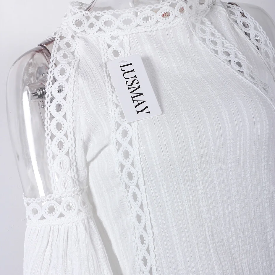 Кружевная блузка с холодным плечом белая модная 2018 летние топы в Корейском стиле