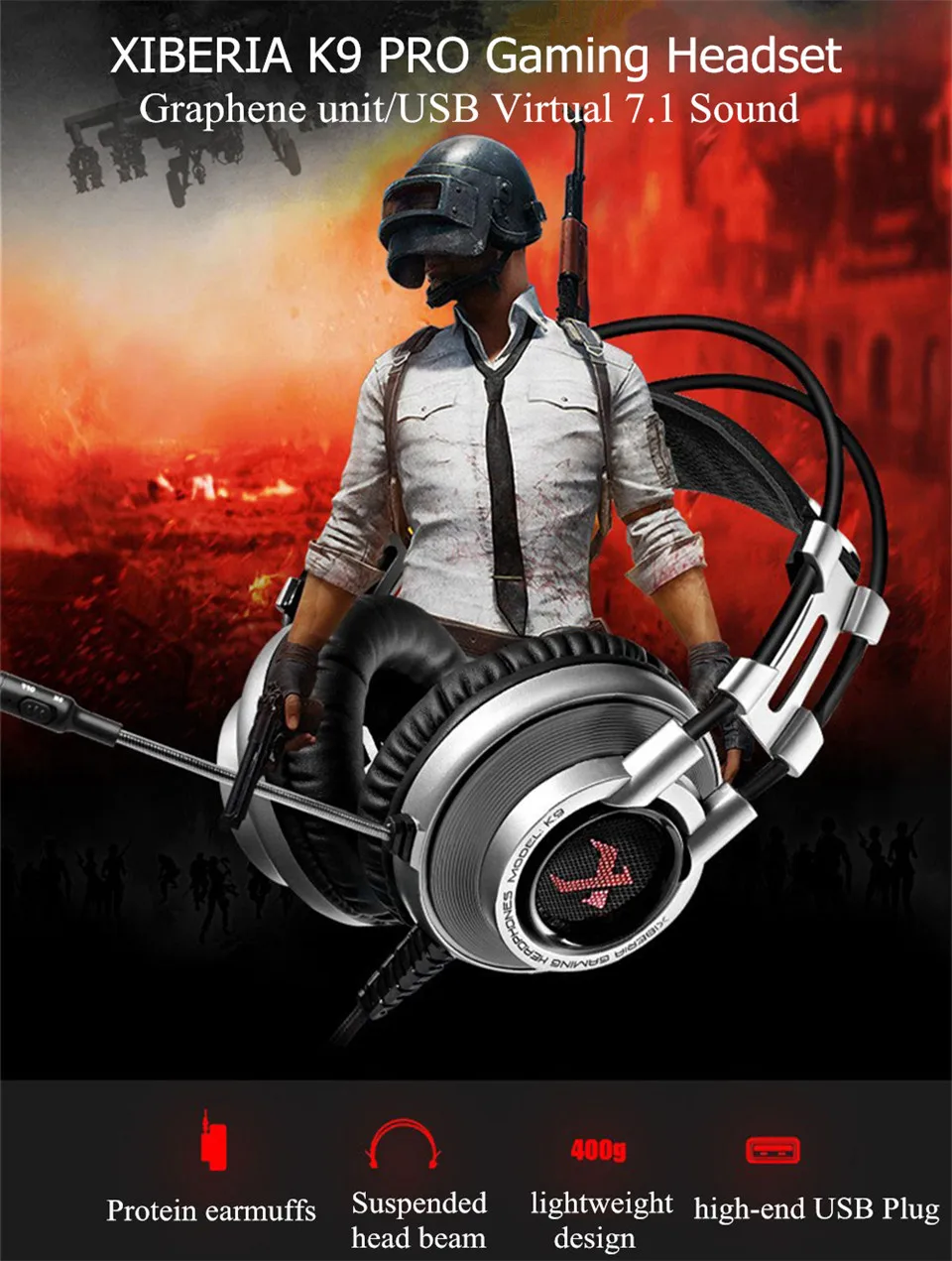 XIBERIA K3/K5/K9/K10 USB Игровые наушники Virtual 7,1 объемный звук стерео бас гарнитура с микрофоном светодиодный для компьютера геймера