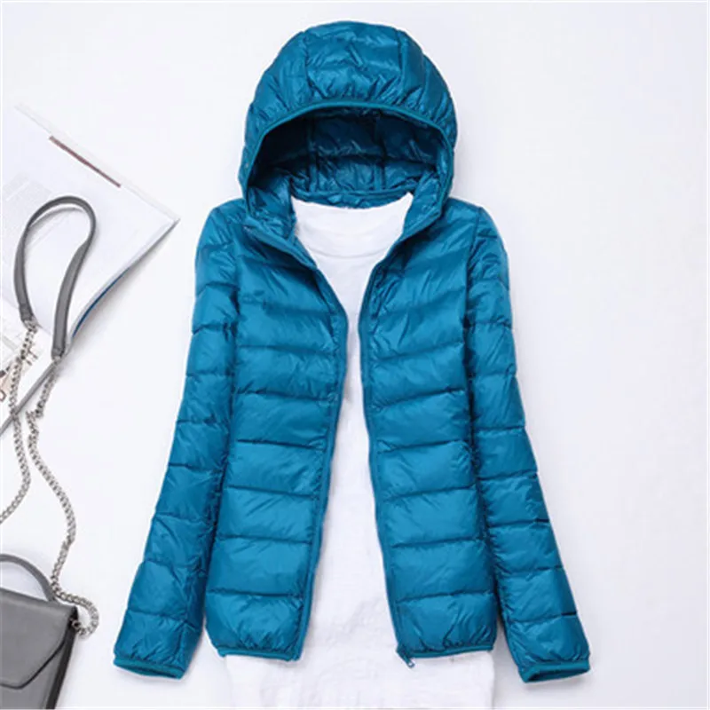 blue hooded Легкий пуховик женский короткий секционный воротник стойка Модный корейский Тонкий Осень Зима Большой размер женские пальто XA05 - Цвет: blue hooded