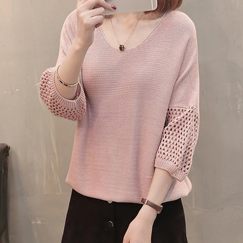 2019 Hot Sale Women Spring Knitted Sweater Three Quarter Sleeve Female Casual Pullover Ladies Pull Femme | Женская одежда