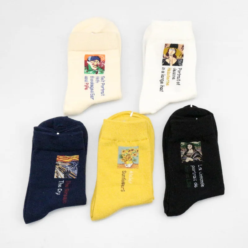 19 socks Современные забавные женские носки в стиле ренессанса Ван Гог хлопковые художественные Носки с рисунком подсолнуха и крика женские носки Мона Лиза - Цвет: 19 socks