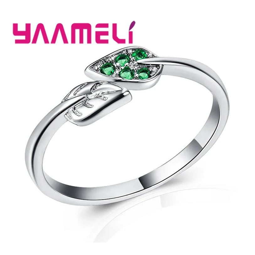 Женское кольцо из серебра 100% пробы с зелеными листьями | Украшения и аксессуары