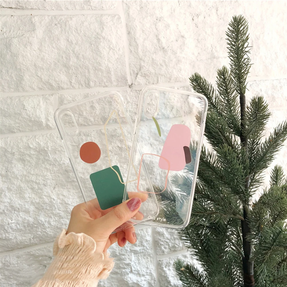 Clear Soft Silicone Phone Case for iPhone X XS MAX XR Shockproof Protective Cover Shell Simple Geometric Painting Pattern Funda |