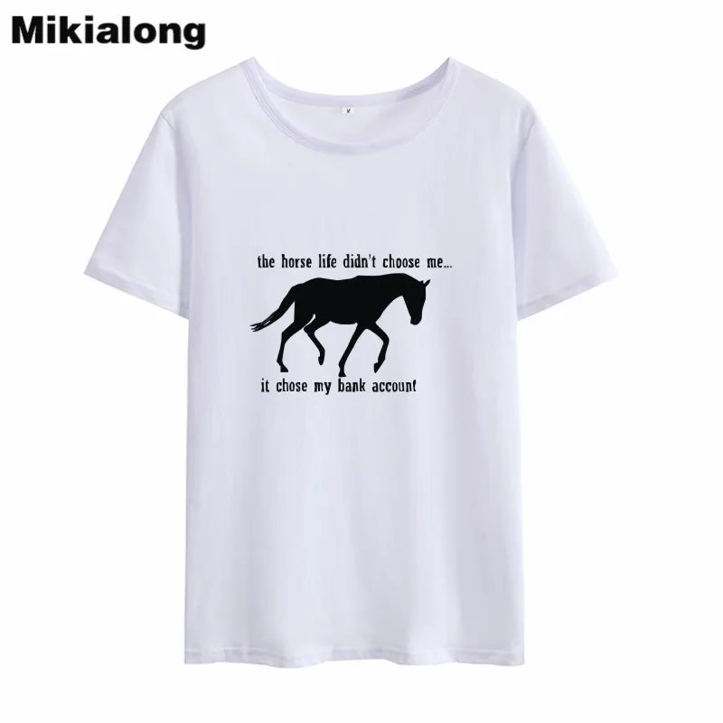 Mikialong &quotлошадиная жизнь&quot не выбрала меня смешные футболки Женская свободная
