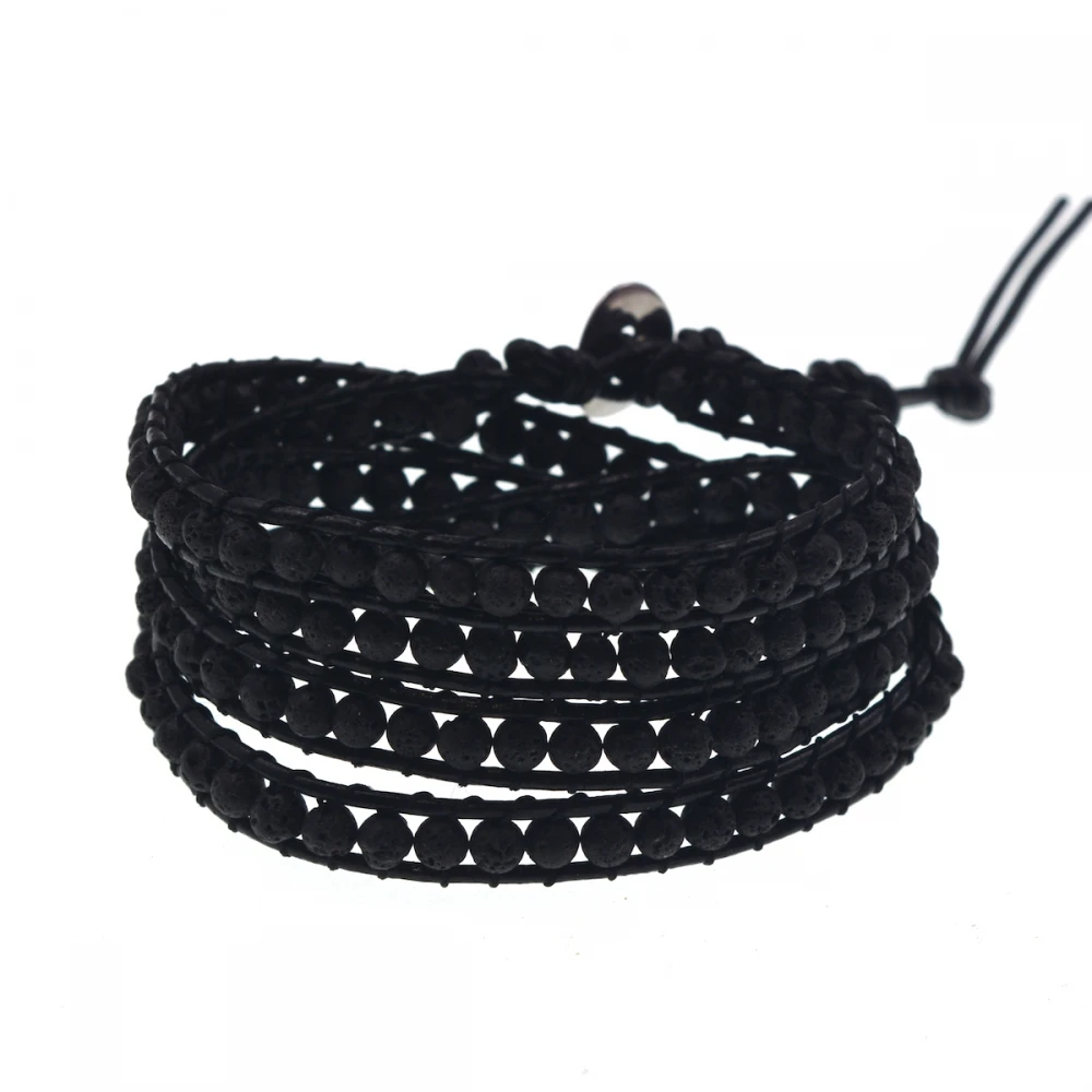 Fashion leather jewelry Black lava stone leathers wrap bracelet xmas gifts cuff bangle | Украшения и аксессуары