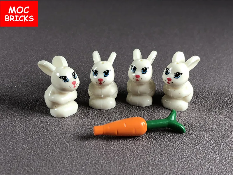 10 шт./лот MOC кирпичи животные милый кролик с глазами и ртом Обучающие строительные