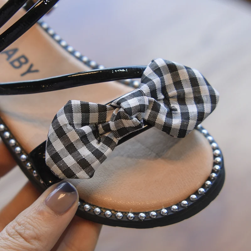 2019 г. Новые летние модные белые клетчатые тапочки с бантом для маленьких девочек