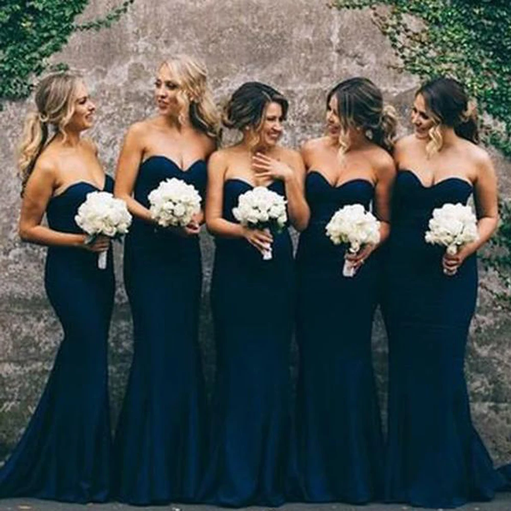 navy blue bridesmaid dresses mermaid 2020 sweetheart neckline evening gowns wedding guest | Свадьбы и торжества