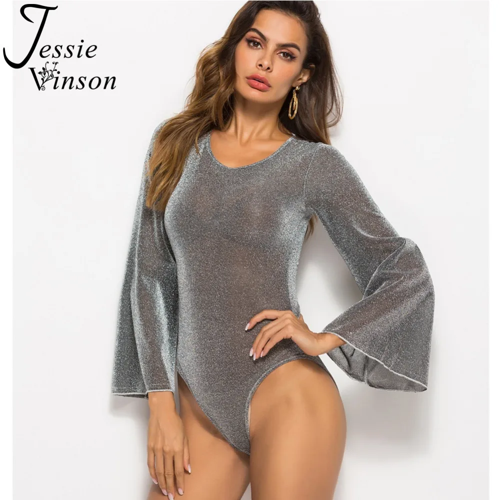Женское облегающее боди Jessie Vinson с длинными расклешенными рукавами круглым