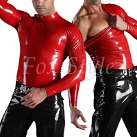 hot new arrival male s mens latex t shirt long sleeves with shoulder zip