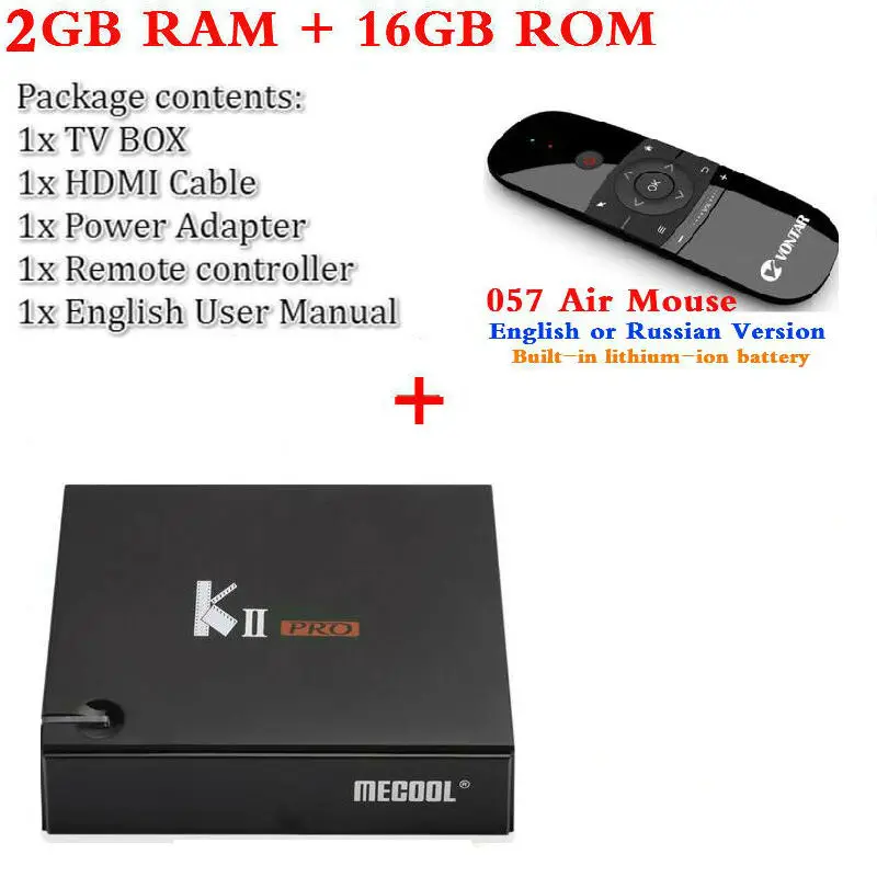 MECOOL KII PRO Android 7.1.1 ТВ приставка DVB-S2 DVB-T2 K2 PRO Amlogic S905D четырехъядерный 2G16G 4K Cline NEWCAMD 2,4/5 GHz двойной Wifi - Цвет: Box with 057