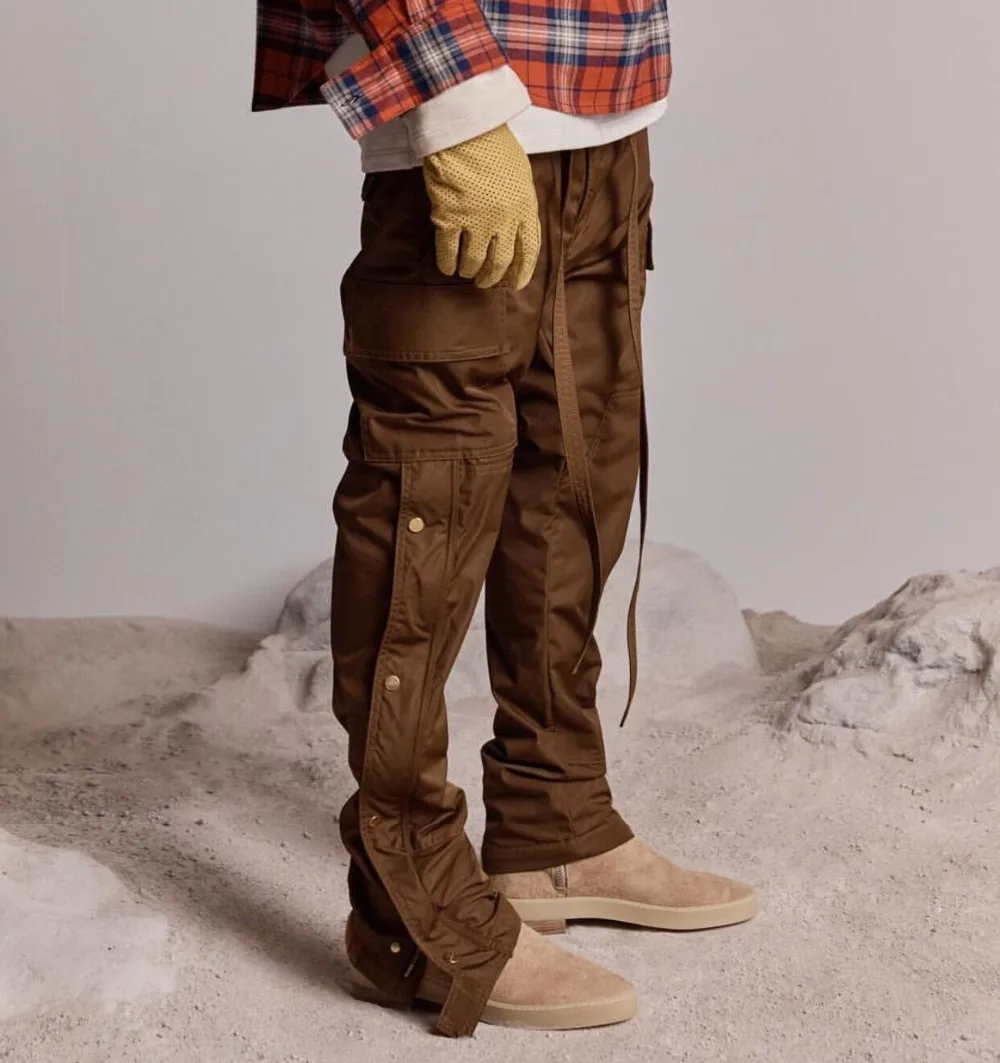 Dark Icon Solid Color Side Button Straight Pants Men New High Street Men's Pants Elastic Drawstring Waist Men Pants Trouser