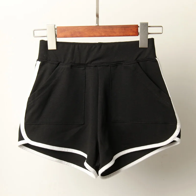 Black Shorts Женские спортивные летние шорты, новинка, эластичные однотонные шорты для женщин, повседневные хлопковые шорты с карманами - Цвет: Black Shorts