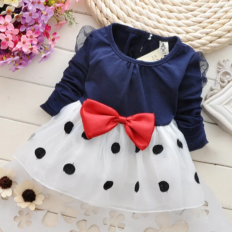 New autumn girls polka dot glass screen dress waist swing bow knot | Детская одежда и обувь