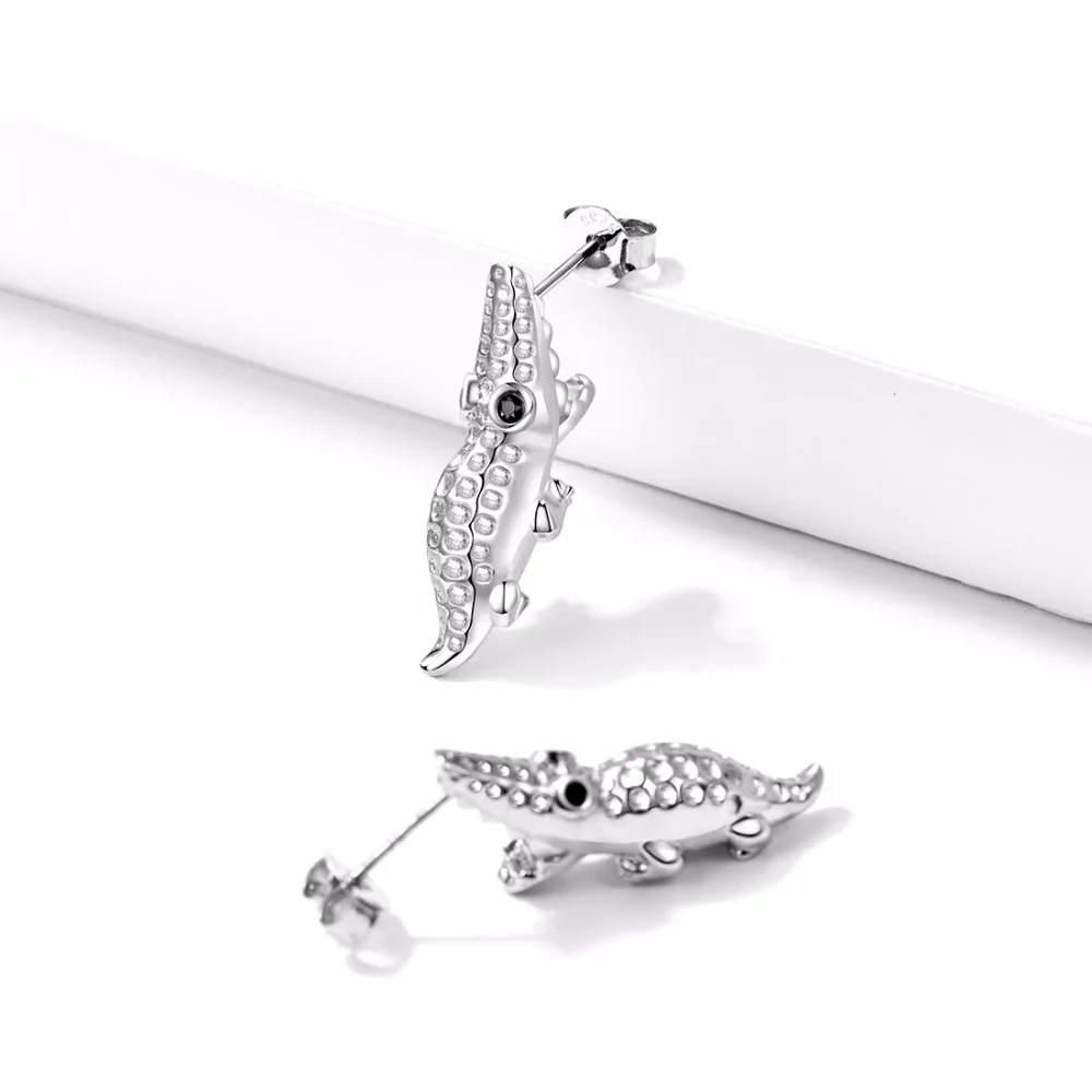 SILVERCUTE 925 пробы серебряные серьги-гвоздики с крокодилом для женщин и девочек милые
