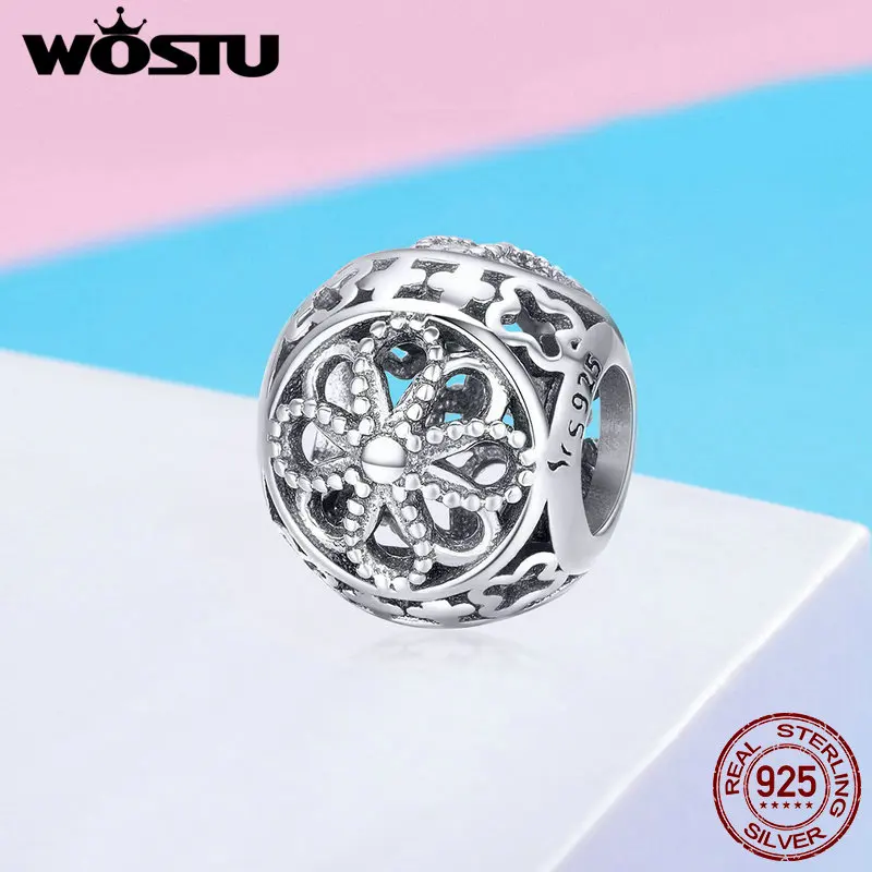 Женский винтажный браслет WOSTU из серебра 925 пробы с цветами и ажурными бусинами