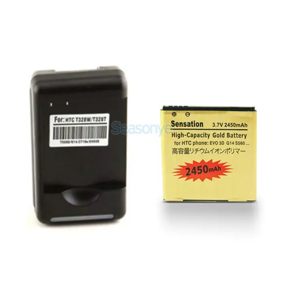 Seasonye 2450mah BG86100 Gold Replacement Battery + Charger For HTC Sensation XE 4G G14 Z710E Z710T EVO 3D X315D Z715E G17 G18 | Мобильные