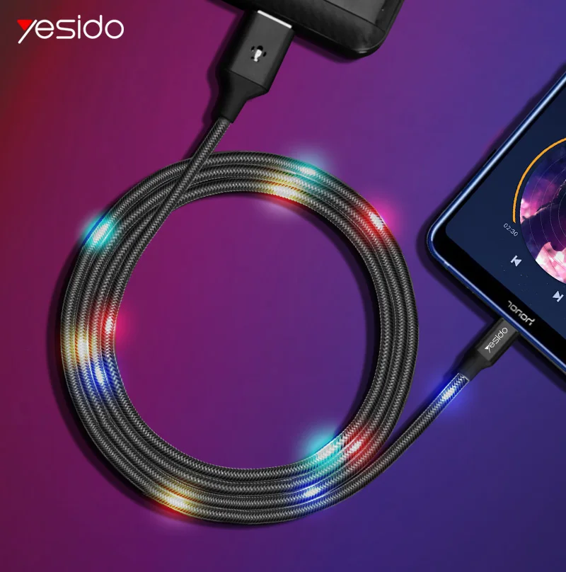 Многоцветный СВЕТОДИОДНЫЙ Micro USB кабель Yesido для голосового управления huawei Xiaomi redmi