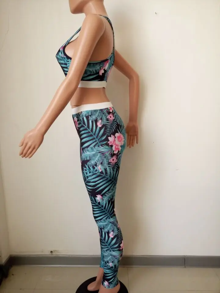 Women Professional Padded Shockproof Sports Bra and Floral Printed Yoga Pants Gym Jogging Stretch Workout 2 PCS Running Set | Спорт и