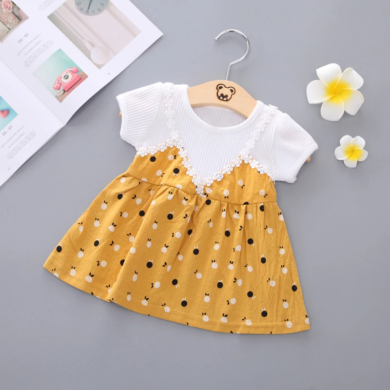 

Милое детское платье для маленьких девочек, летняя одежда с коротким рукавом и принтом, Детские милые кружевные платья принцессы из двух ча...