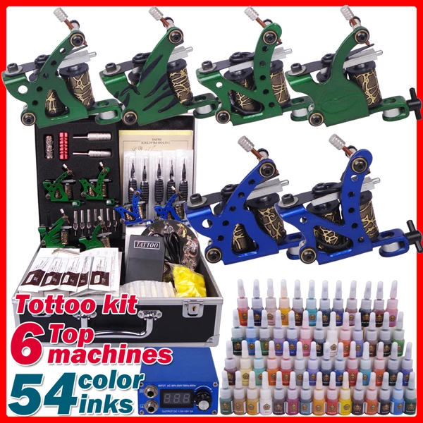 Полный набор для татуировок пистолетов перманентного макияжа 6 машинок
