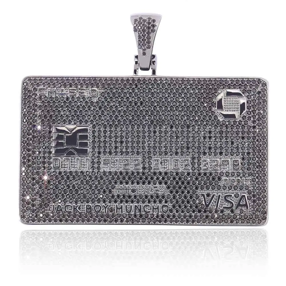 Black JINAO хип хоп золотой кулон Кредитная карта ожерелье микро проложить Циркон Iced Out ювелирные изделия для мужчин и женщин подарок - Окраска металла: Black