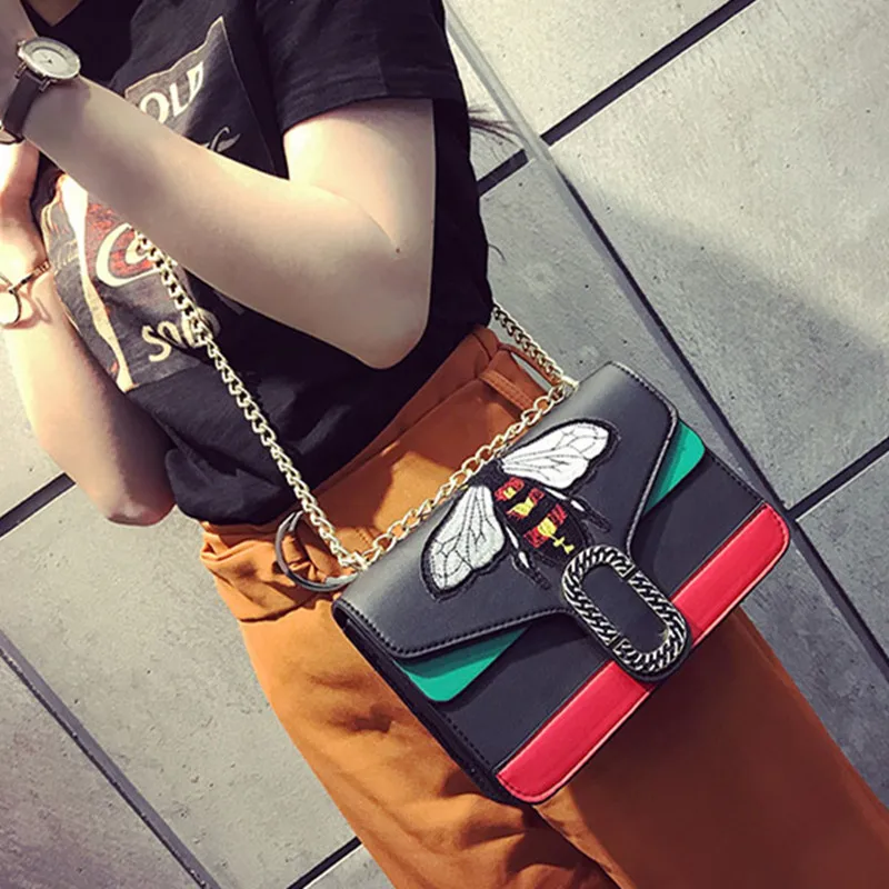 Luxury Brand Bag Women Gold Chain Shoulder Bags Embroidery Bee Logo Crossbody Famous Design Female Flap Handbags Bolsas Sac | Багаж и
