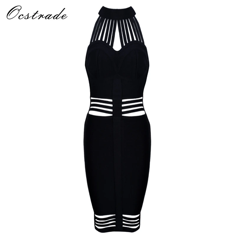 Женское облегающее платье Ocstrade черное Бандажное с вырезами для вечеринок и