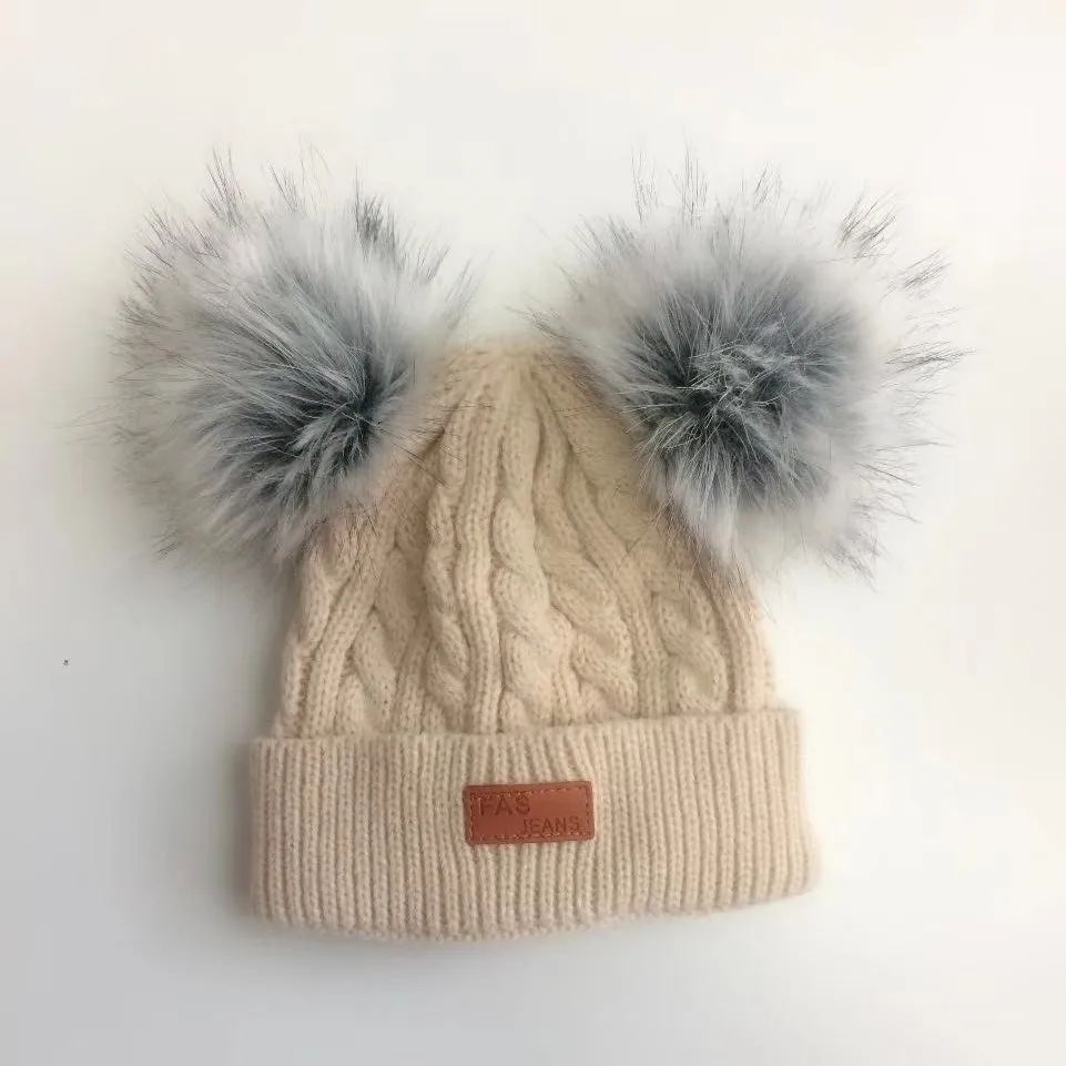Beanies/детская шапка с двойным помпоном зимняя детская вязаная Милая для девочек и