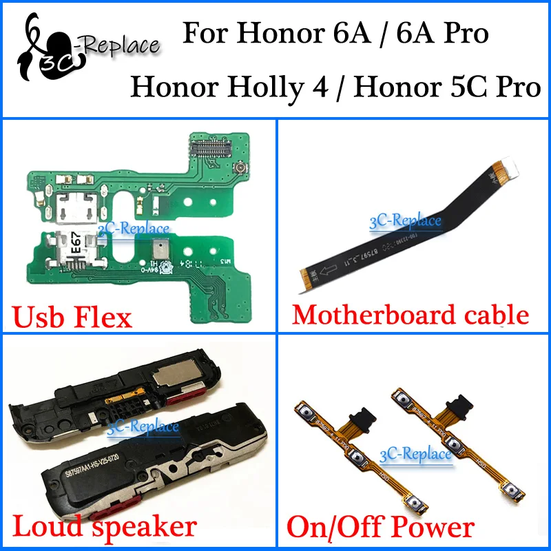 Для huawei Honor 6A/6A Pro/Honor Holly 4/Honor 5C Pro Usb гибкий кабель для материнской платы громкий динамик вкл/выкл гибкий кабель питания