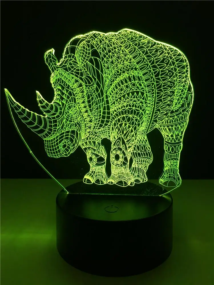 Животные носороги 3D лампа светильник ing LED USB Настроение Ночной многоцветный