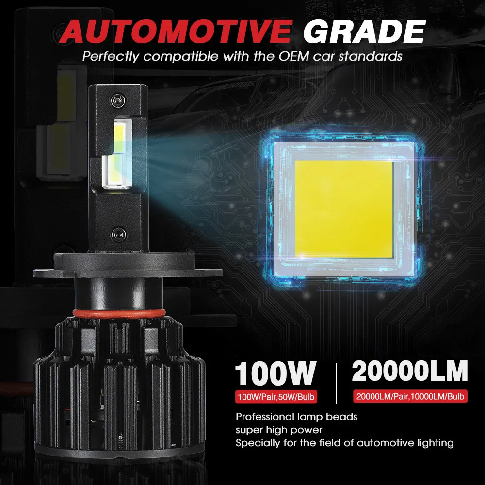 NOVSIGHT Автомобильный светодиодный светильник H4 H7 H8 H9 H11 9005/HB3 9006/HB4 100 Вт 20000LM 6000K |
