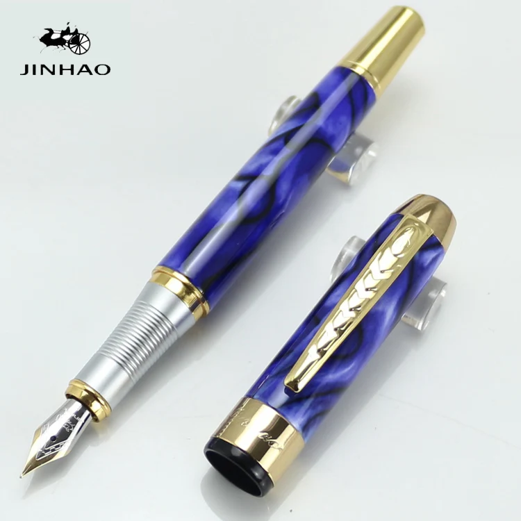 JINHAO 250 Роскошная темно синяя мраморная Золотая перьевая ручка средней длины