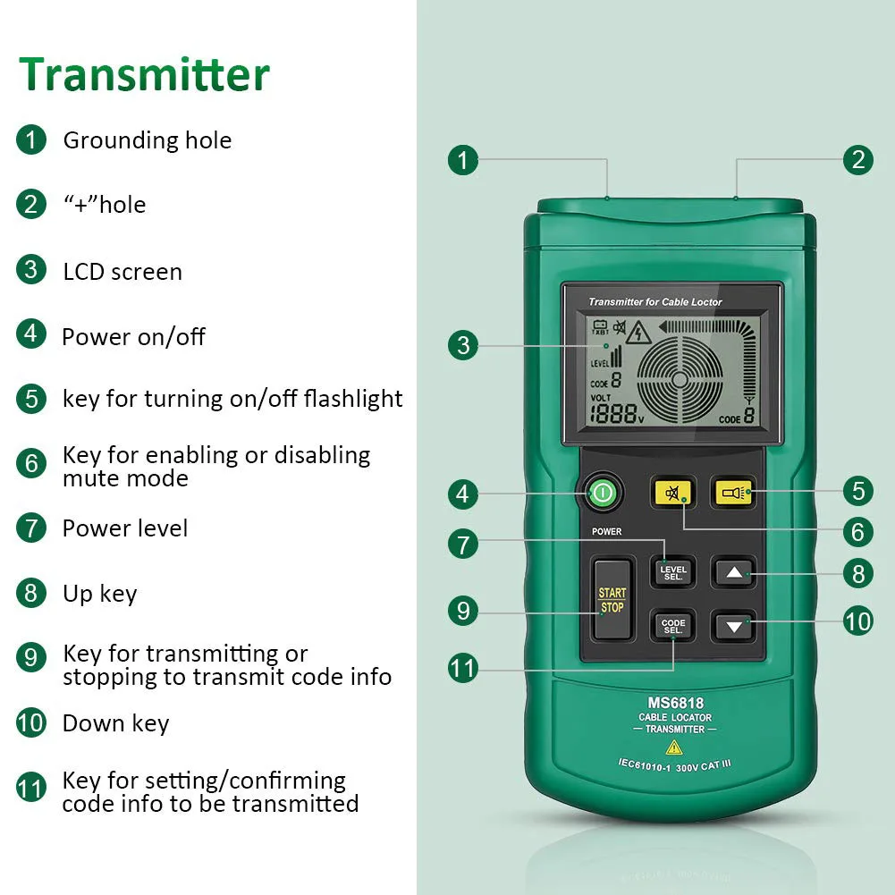 MS6818 Wire Tracker Test Cable Network Portable Telephone Cable Locator Underground Pipe Detector Cable Toner Finder