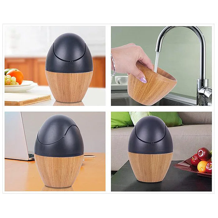 Hot Sale Creative Waste Bins Mini Desktop Trash Can Wooden Garbage Dust Case Holder Rubbish Bin Rolling Cover For Office Home